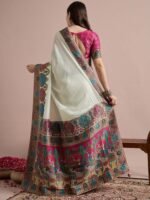 Off White Woven Viscose Saree with Unstitched Blouse - Image 2