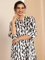 White Printed Silk Blend Straight Tunic - Image 4